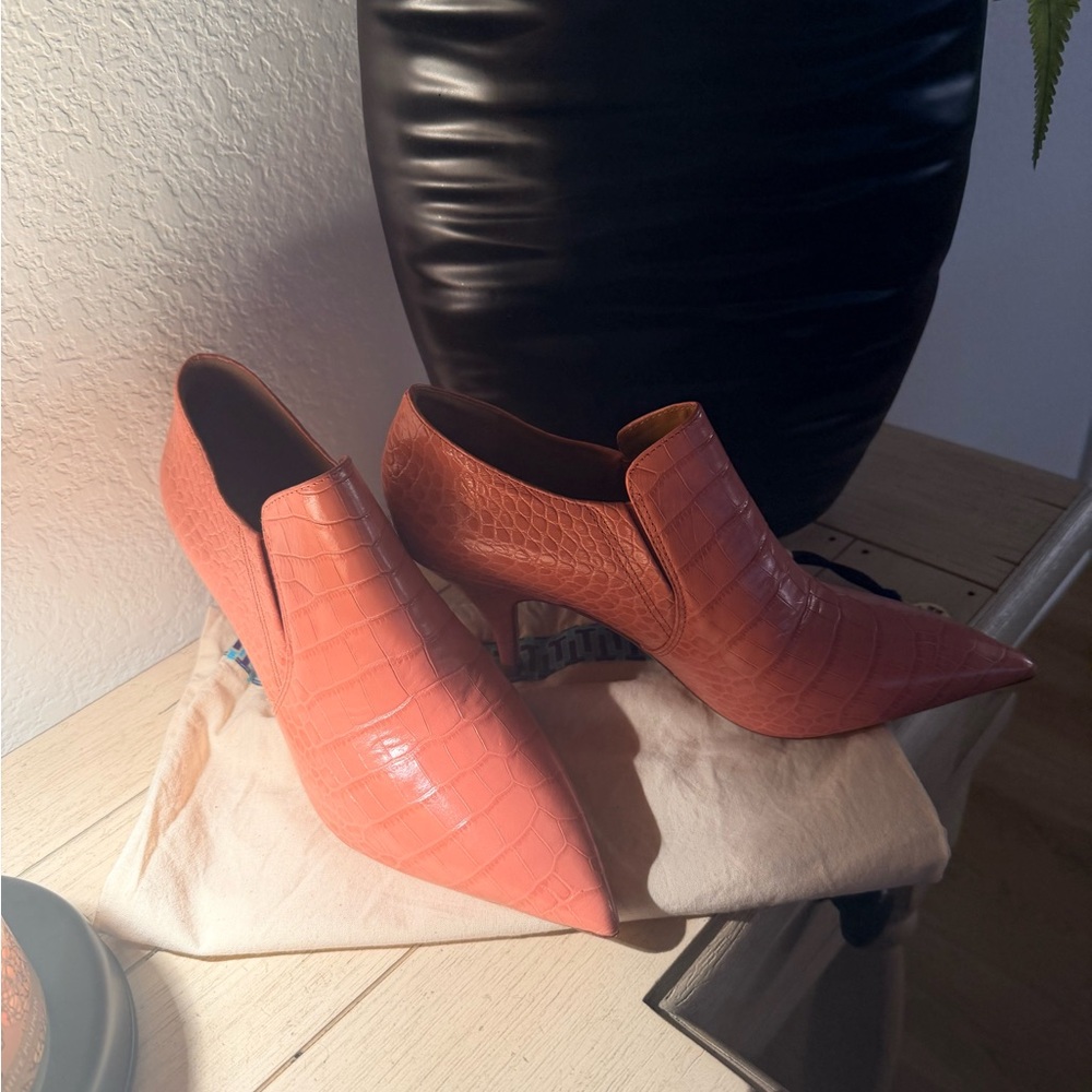 Tory Burch Coral Croc-Embossed Ankle Booties